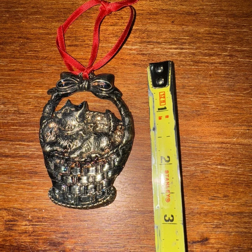 Vintage 1990's Gorham Silver‎ Cat Holiday Ornament